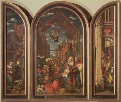 Triptych, Depicting the Adoration of the Magi (centre), the Nativity (left) and the Circumcision (right), c.1512 by Master of Frankfurt